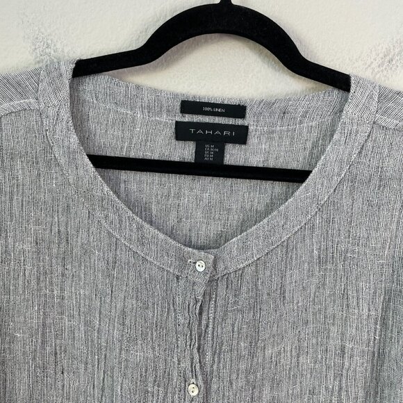 Tahari Womens Medium Gray 100% Linen Oversized Shirt Dolman Sleeve Top - Picture 2 of 9